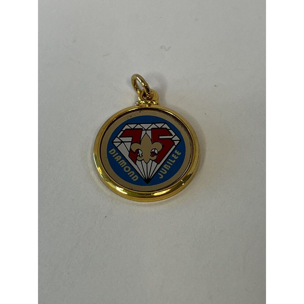 Vtg 1985 Diamond Jubilee 75th Anniversary Charm Gold Color Round Bsa